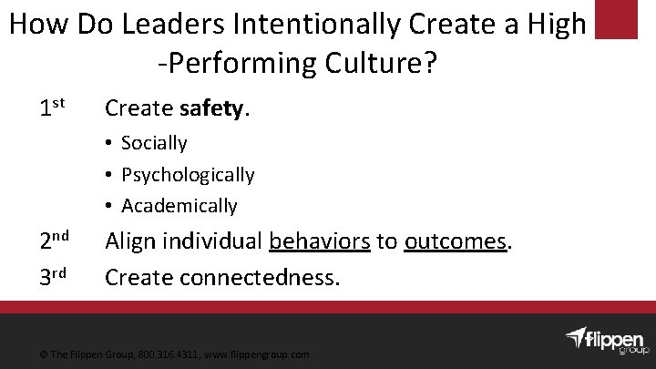 How Do Leaders Intentionally Create a High -Performing Culture? 1 st Create safety. •