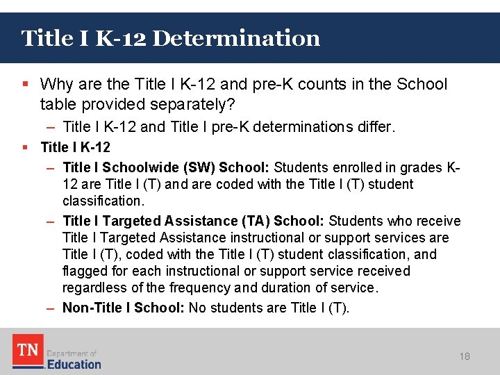 Title I K-12 Determination § Why are the Title I K-12 and pre-K counts Title I K-12 Determination § Why are the Title I K-12 and pre-K counts
