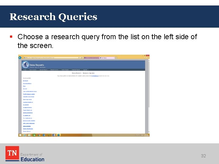 Research Queries § Choose a research query from the list on the left side Research Queries § Choose a research query from the list on the left side