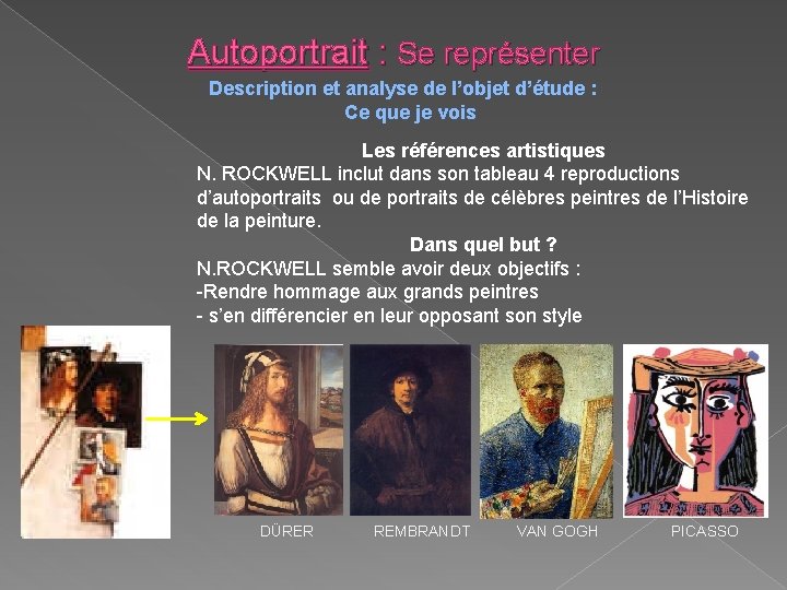 Autoportrait : Se représenter Description et analyse de l’objet d’étude : Ce que je