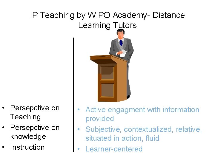 IP Teaching by WIPO Academy- Distance Learning Tutors • Persepctive on Teaching • Persepctive