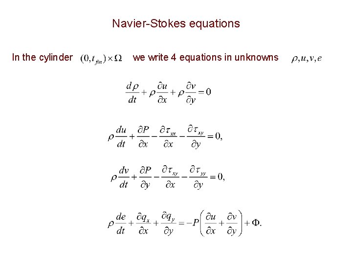 Navier-Stokes equations In the cylinder we write 4 equations in unknowns 