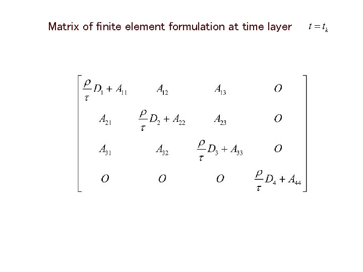 Matrix of finite element formulation at time layer 
