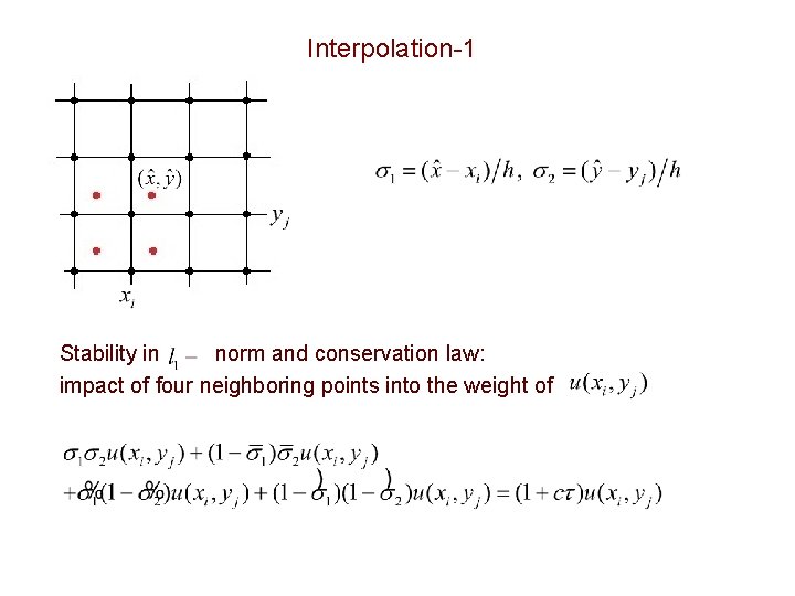 Interpolation-1 Stability in norm and conservation law: impact of four neighboring points into the