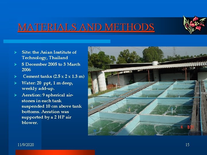 MATERIALS AND METHODS Ø Ø Ø Site: the Asian Institute of Technology, Thailand 8 MATERIALS AND METHODS Ø Ø Ø Site: the Asian Institute of Technology, Thailand 8