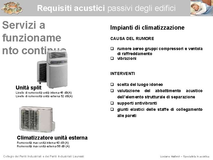 Requisiti acustici passivi degli edifici Servizi a funzioname nto continuo Impianti di climatizzazione CAUSA