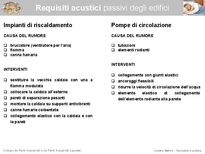 Requisiti acustici passivi degli edifici Impianti di riscaldamento Pompe di circolazione CAUSA DEL RUMORE