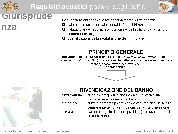 Requisiti acustici passivi degli edifici Giurisprude nza Le rivendicazioni sono centrate principalmente su tre