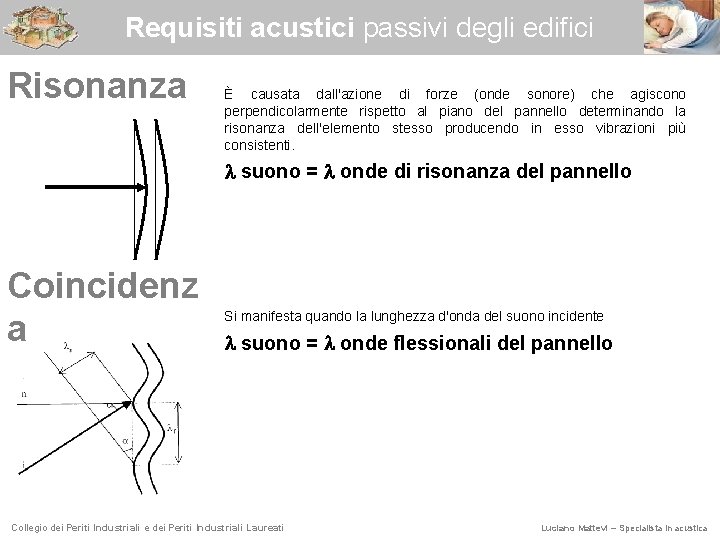 Requisiti acustici passivi degli edifici Risonanza È causata dall'azione di forze (onde sonore) che