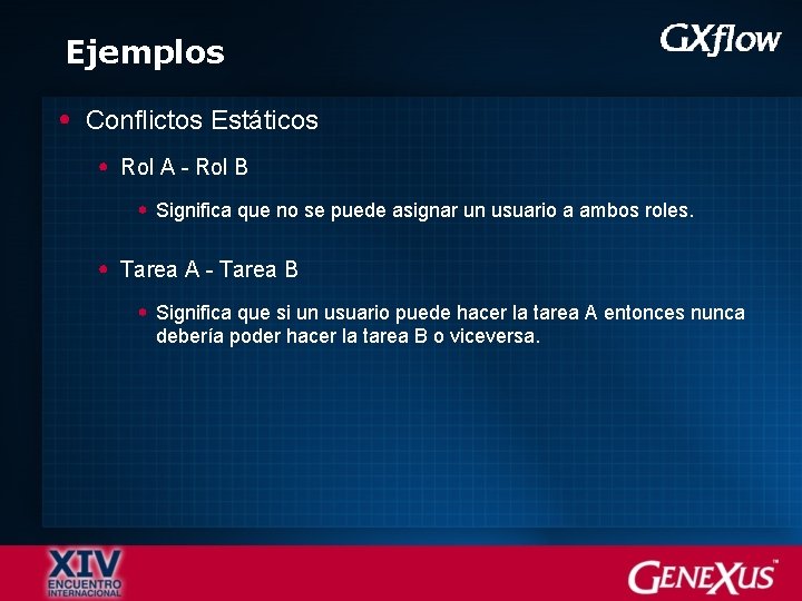 Ejemplos Conflictos Estáticos Rol A - Rol B Significa que no se puede asignar