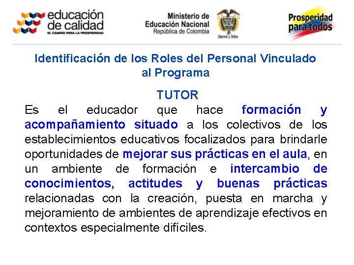 Identificación de los Roles del Personal Vinculado al Programa TUTOR Es el educador que