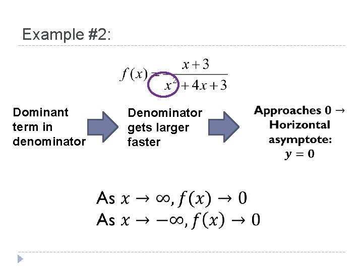 Example #2: Dominant term in denominator Denominator gets larger faster 