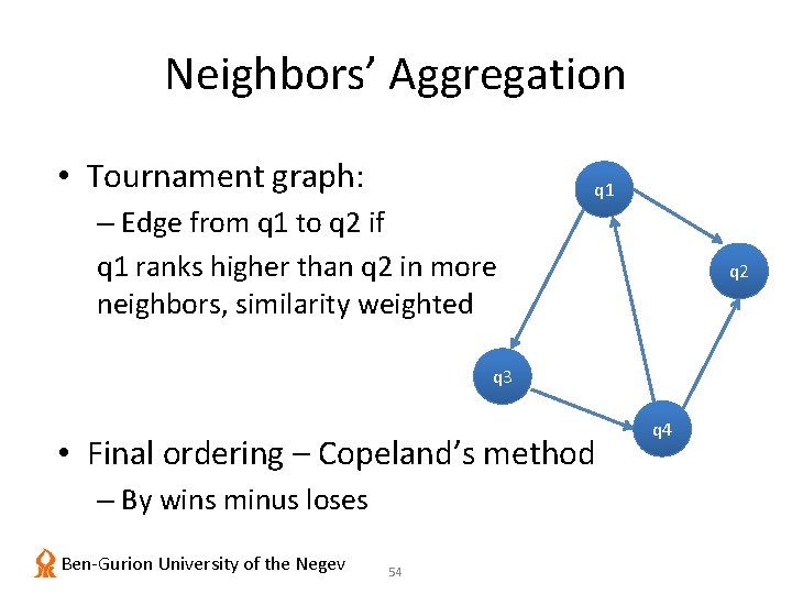 Neighbors’ Aggregation • Tournament graph: q 1 – Edge from q 1 to q