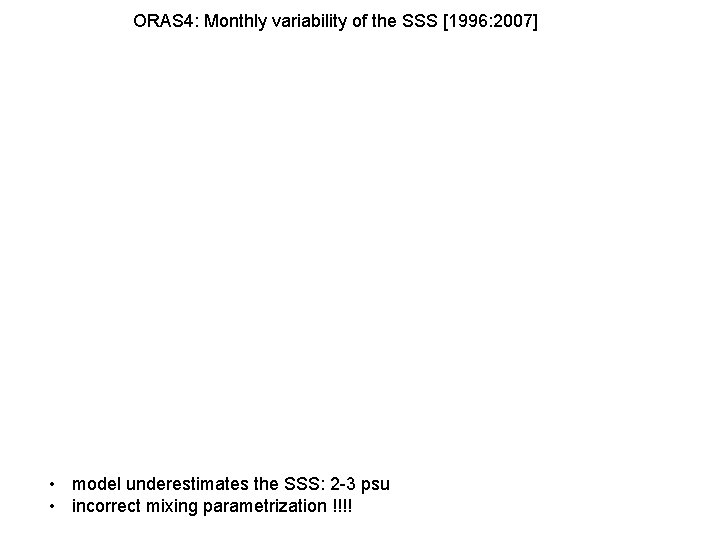 ORAS 4: Monthly variability of the SSS [1996: 2007] • model underestimates the SSS: