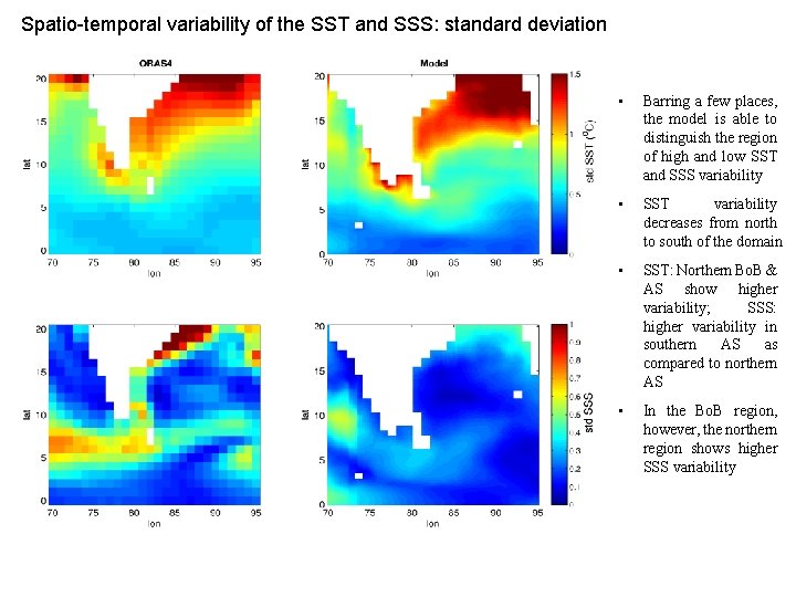 Spatio-temporal variability of the SST and SSS: standard deviation • Barring a few places,