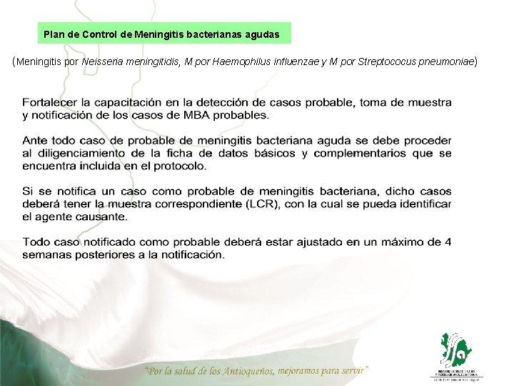 Plan de Control de Meningitis bacterianas agudas (Meningitis por Neisseria meningitidis, M por Haemophilus
