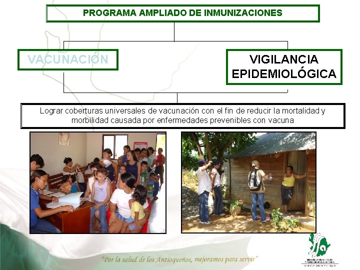 PROGRAMA AMPLIADO DE INMUNIZACIONES VACUNACIÓN VIGILANCIA EPIDEMIOLÓGICA Lograr coberturas universales de vacunación con el