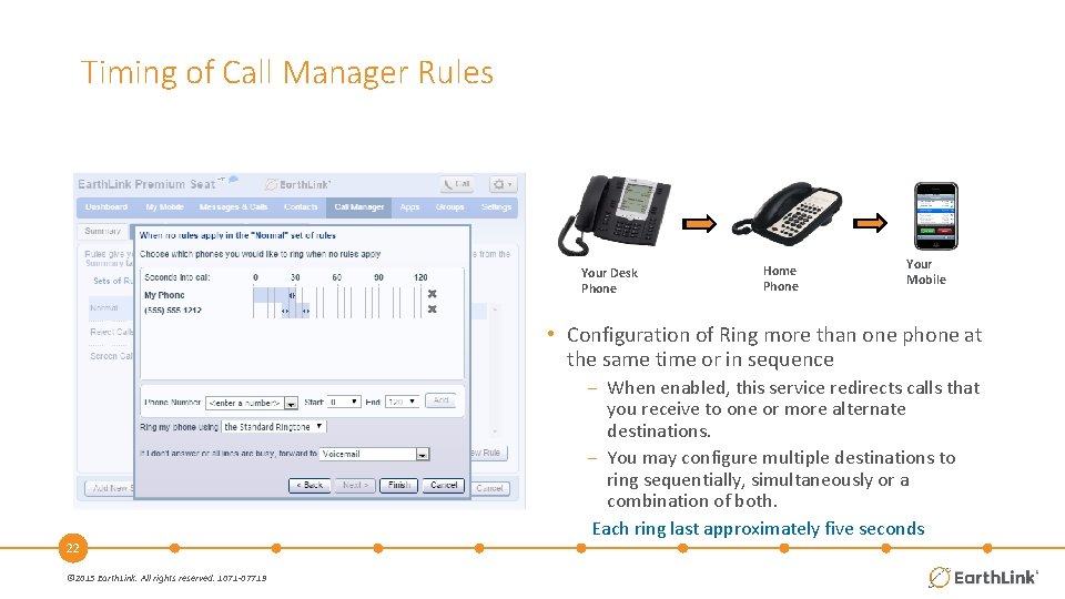 Timing of Call Manager Rules Your Desk Phone Home Phone Your Mobile • Configuration