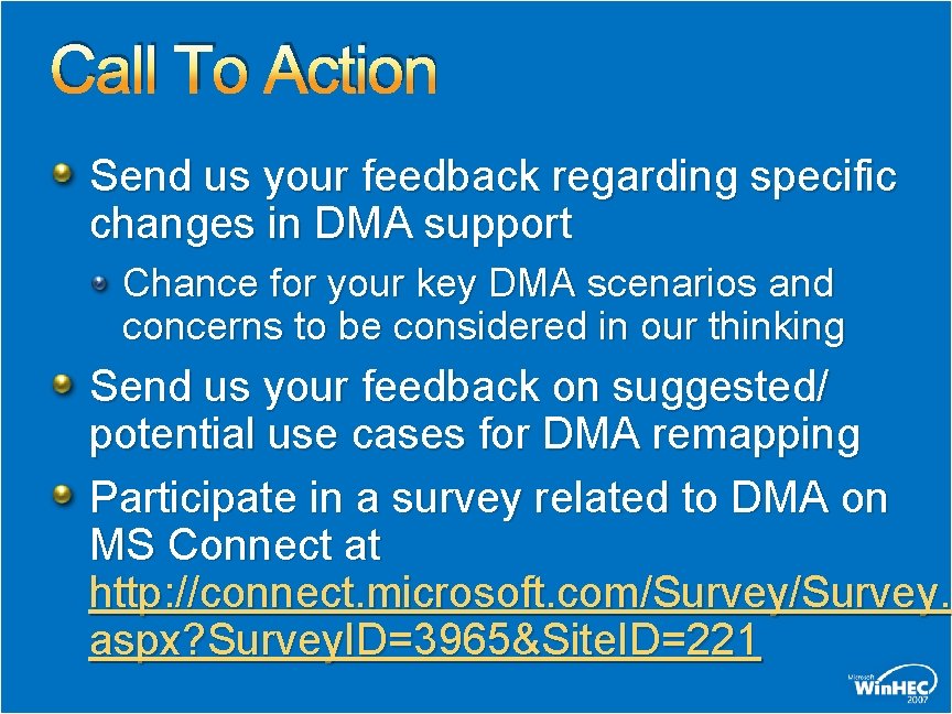 Call To Action Send us your feedback regarding specific changes in DMA support Chance Call To Action Send us your feedback regarding specific changes in DMA support Chance