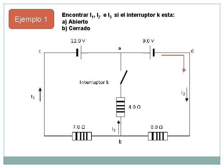 Ejemplo 1 Encontrar I 1, I 2 e I 3 si el interruptor k