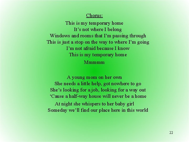 Chorus: This is my temporary home It’s not where I belong Windows and rooms