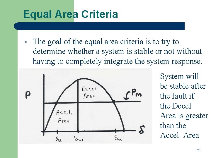 Equal Area Criteria • The goal of the equal area criteria is to try