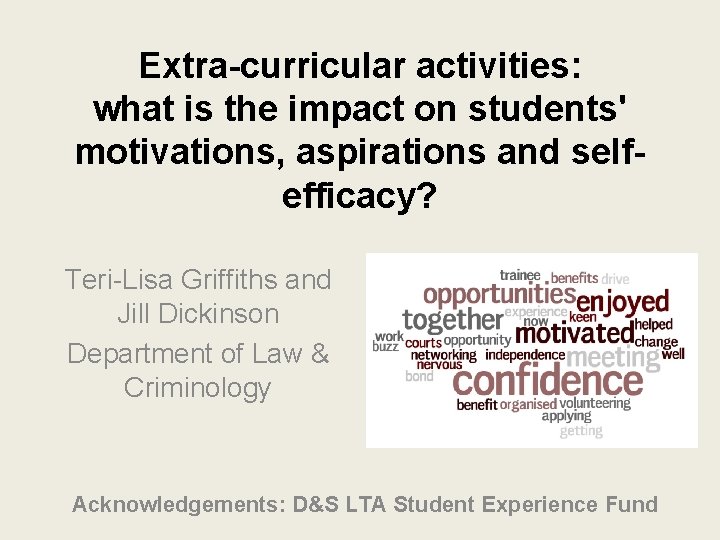 Extra-curricular activities: what is the impact on students' motivations, aspirations and selfefficacy? Teri-Lisa Griffiths