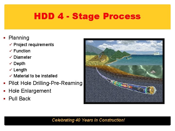 HDD 4 - Stage Process § Planning ü Project requirements ü Function ü Diameter
