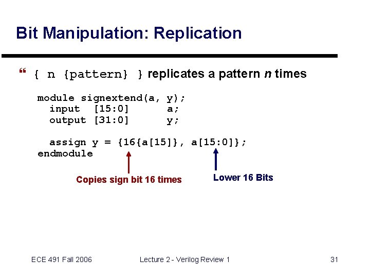 Bit Manipulation: Replication } { n {pattern} } replicates a pattern n times module