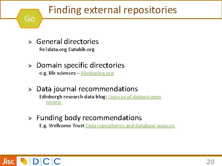 Go Ø Finding external repositories General directories Re 3 data. org Databib. org Ø