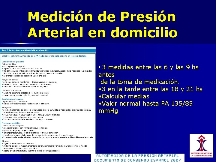 Medición de Presión Arterial en domicilio • 3 medidas entre las 6 y las