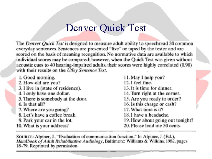 Denver Quick Test 
