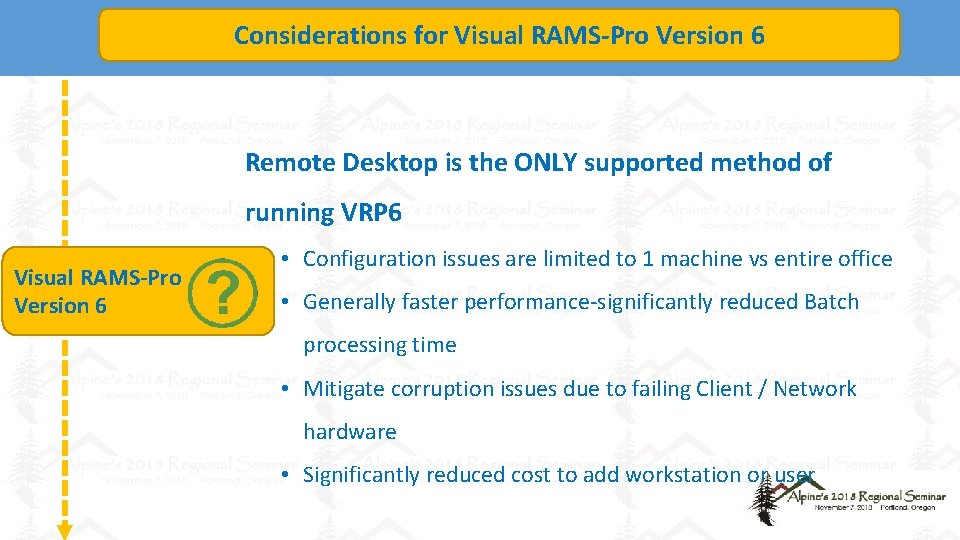 Considerations for Visual RAMS-Pro Version 6 Remote Desktop is the ONLY supported method of