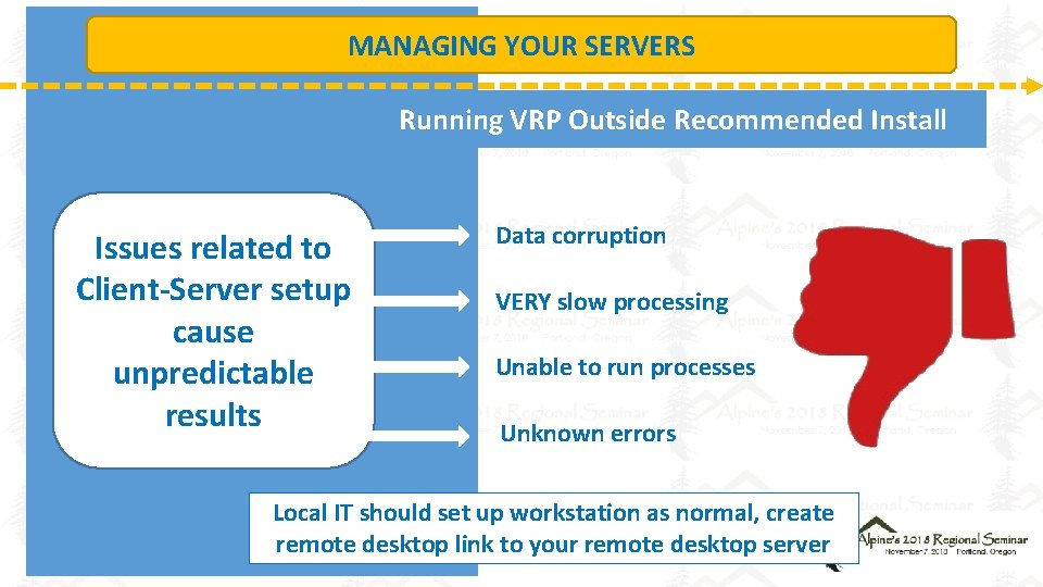 MANAGING YOUR SERVERS Running VRP Outside Recommended Install Issues related to Client-Server setup cause