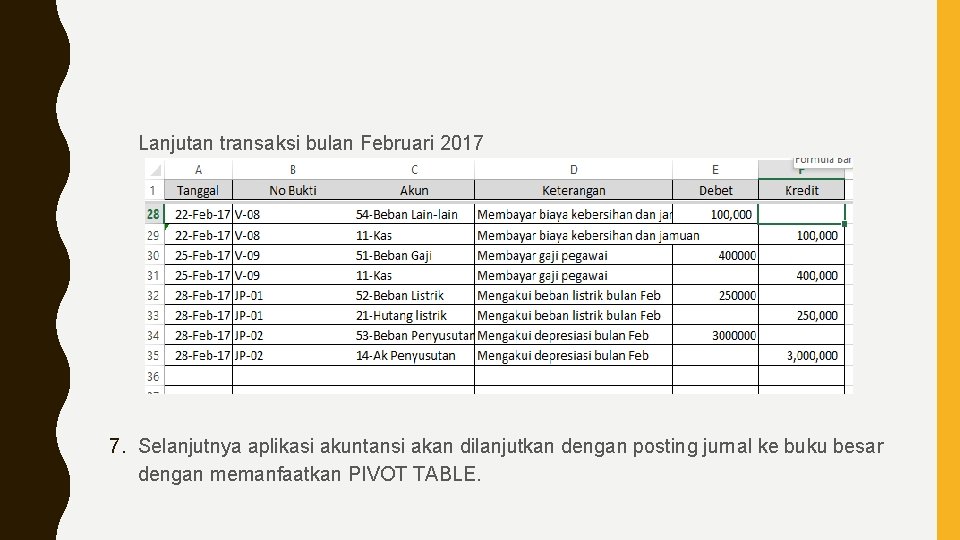 Lanjutan transaksi bulan Februari 2017 7. Selanjutnya aplikasi akuntansi akan dilanjutkan dengan posting jurnal