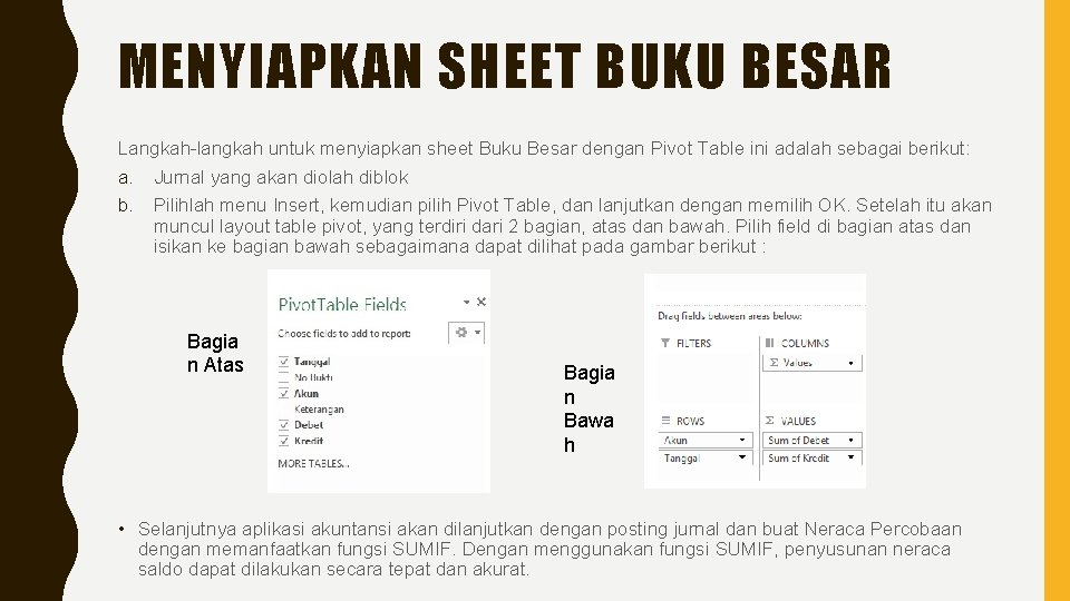 MENYIAPKAN SHEET BUKU BESAR Langkah-langkah untuk menyiapkan sheet Buku Besar dengan Pivot Table ini