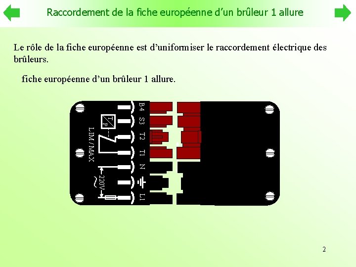 Raccordement de la fiche européenne d’un brûleur 1 allure Le rôle de la fiche