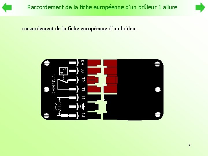 Raccordement de la fiche européenne d’un brûleur 1 allure raccordement de la fiche européenne