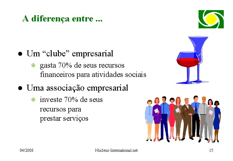 A diferença entre. . . l Um “clube” empresarial X l gasta 70% de