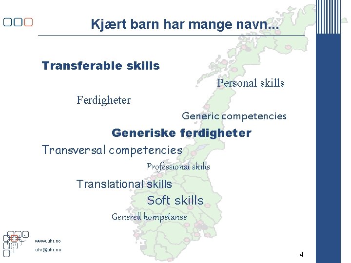 Kjært barn har mange navn. . . Transferable skills Personal skills Ferdigheter Generic competencies