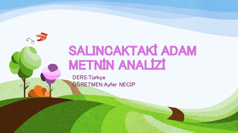 SALINCAKTAKİ ADAM METNİN ANALİZİ DERS: Türkçe ÖĞRETMEN: Ayfer NECİP 