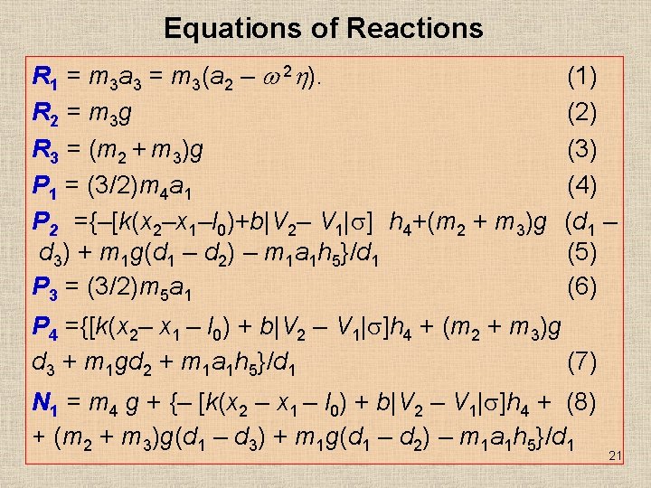 Equations of Reactions R 1 = m 3 a 3 = m 3(a 2