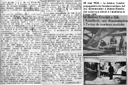 28 mai 1934 – Le docteur Crochet, propagantiste de l’aviation sanitaire, fait une démonstration