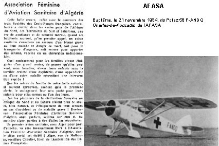 AFASA Baptême, le 21 novembre 1934, du Potez 58 F-ANDQ Charles-de-Foucauld de l’AFASA 