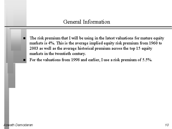 General Information The risk premium that I will be using in the latest valuations