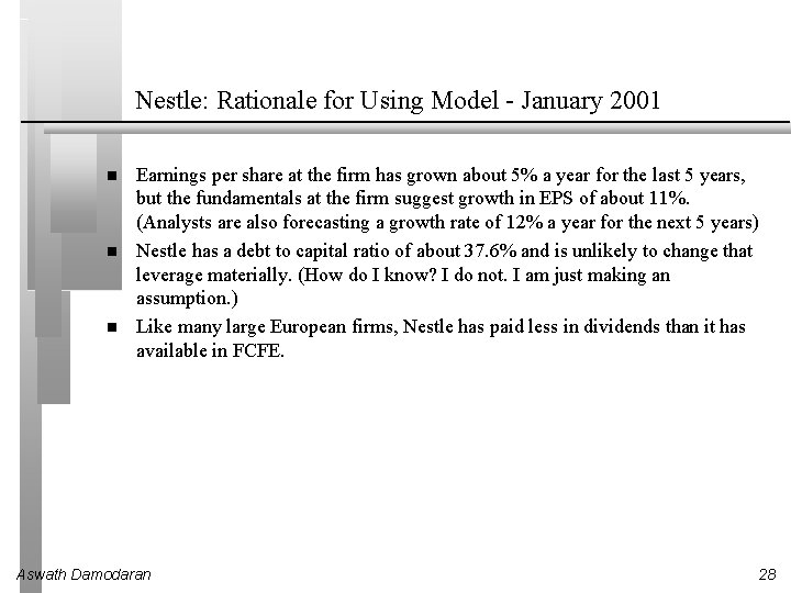 Nestle: Rationale for Using Model - January 2001 Earnings per share at the firm