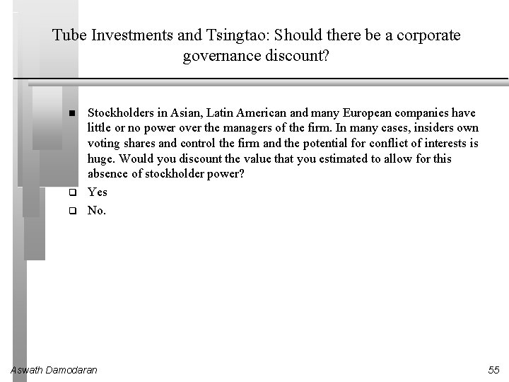 Tube Investments and Tsingtao: Should there be a corporate governance discount? q q Stockholders
