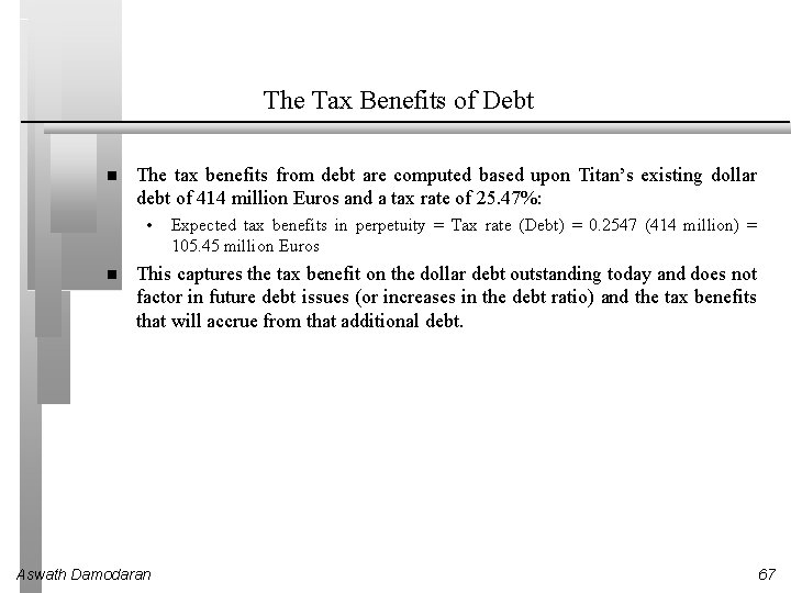 The Tax Benefits of Debt The tax benefits from debt are computed based upon