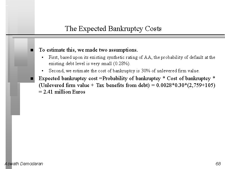 The Expected Bankruptcy Costs To estimate this, we made two assumptions. • • First,