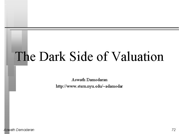 The Dark Side of Valuation Aswath Damodaran http: //www. stern. nyu. edu/~adamodar Aswath Damodaran